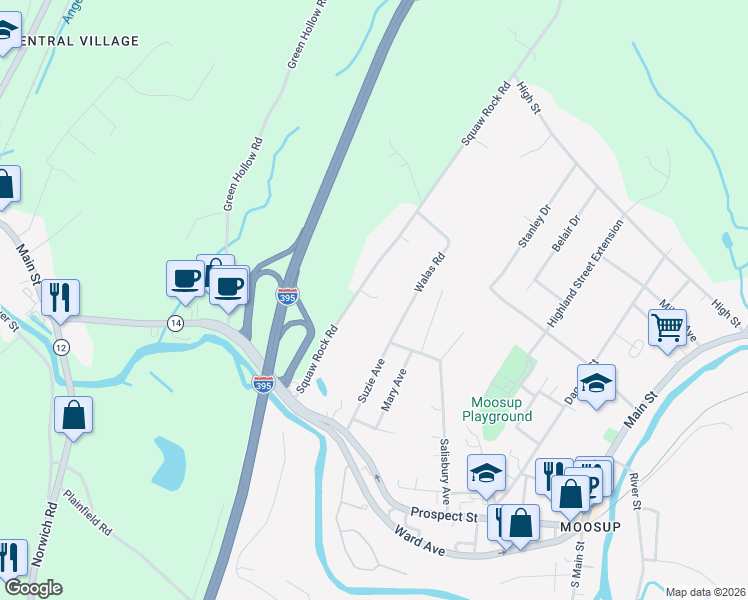 map of restaurants, bars, coffee shops, grocery stores, and more near 42 Squaw Rock Road in Plainfield