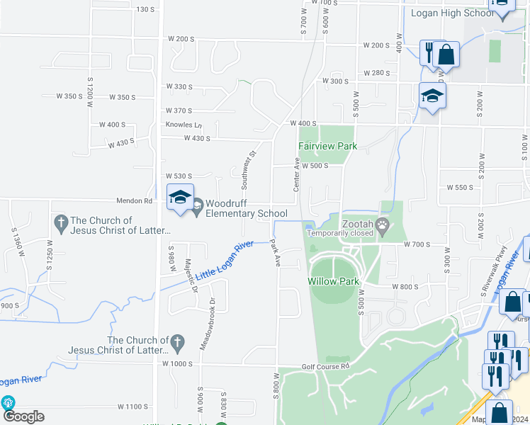 map of restaurants, bars, coffee shops, grocery stores, and more near 769 West 640 South in Logan