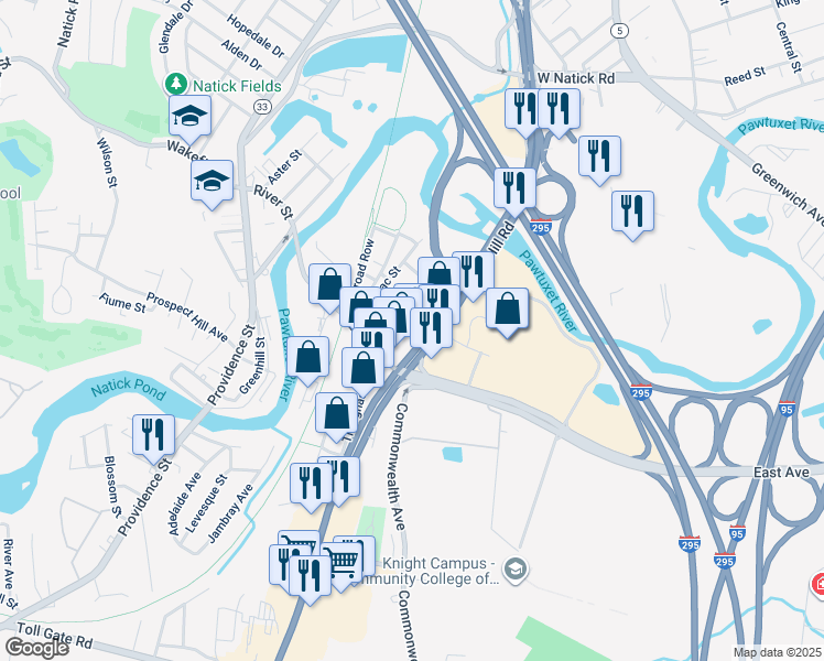 map of restaurants, bars, coffee shops, grocery stores, and more near 685 Bald Hill Road in Warwick