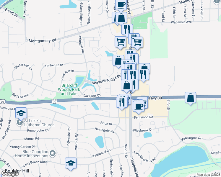map of restaurants, bars, coffee shops, grocery stores, and more near 1889 Grandview Place in Montgomery