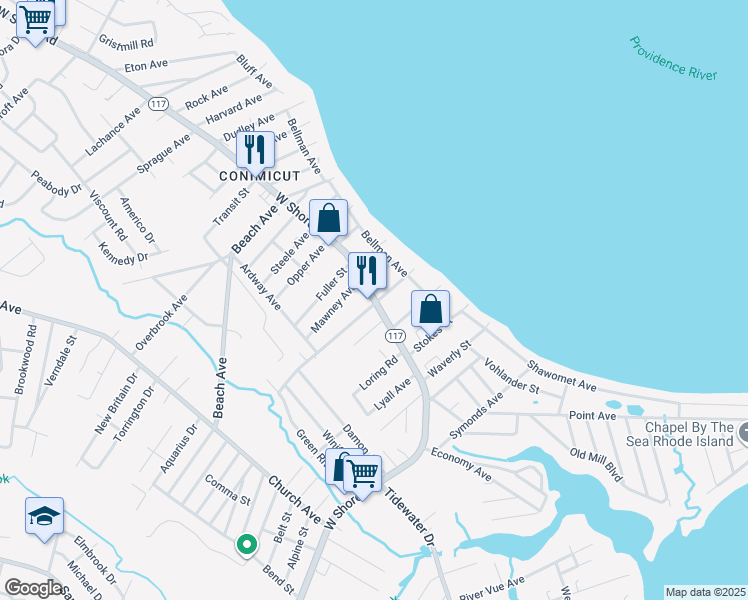 map of restaurants, bars, coffee shops, grocery stores, and more near 34 Troy Avenue in Warwick