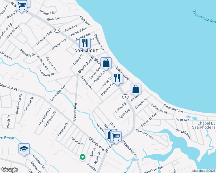 map of restaurants, bars, coffee shops, grocery stores, and more near 903 West Shore Road in Warwick