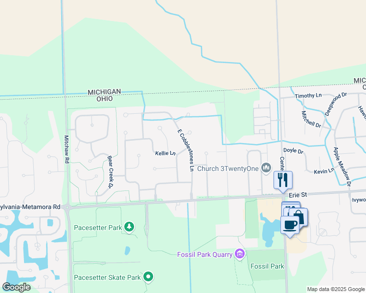 map of restaurants, bars, coffee shops, grocery stores, and more near 6014 East Cobblestones Lane in Sylvania