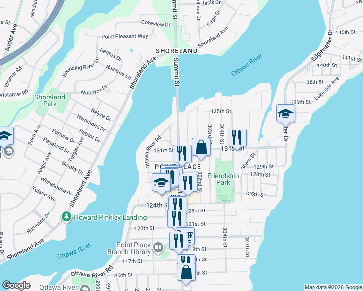 map of restaurants, bars, coffee shops, grocery stores, and more near 5536 299th Street in Toledo