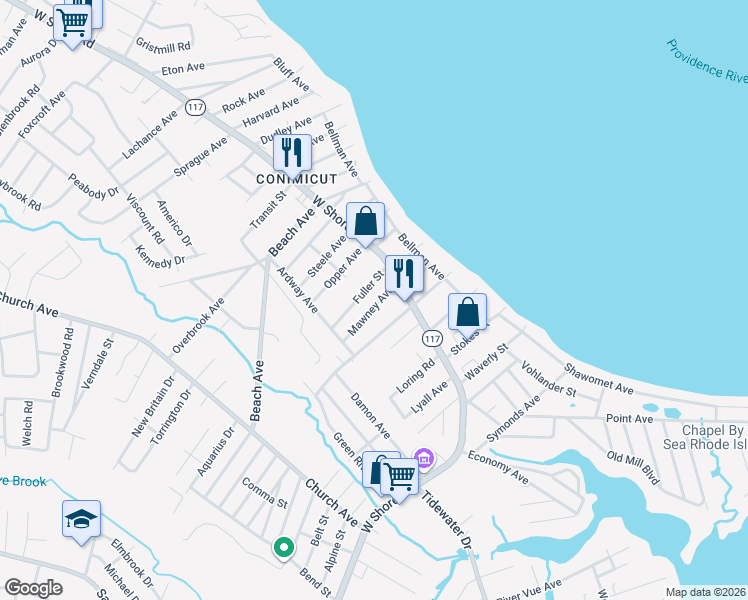 map of restaurants, bars, coffee shops, grocery stores, and more near 903 West Shore Road in Warwick