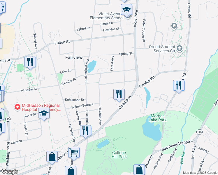 map of restaurants, bars, coffee shops, grocery stores, and more near 29 Chestnut Street in Poughkeepsie