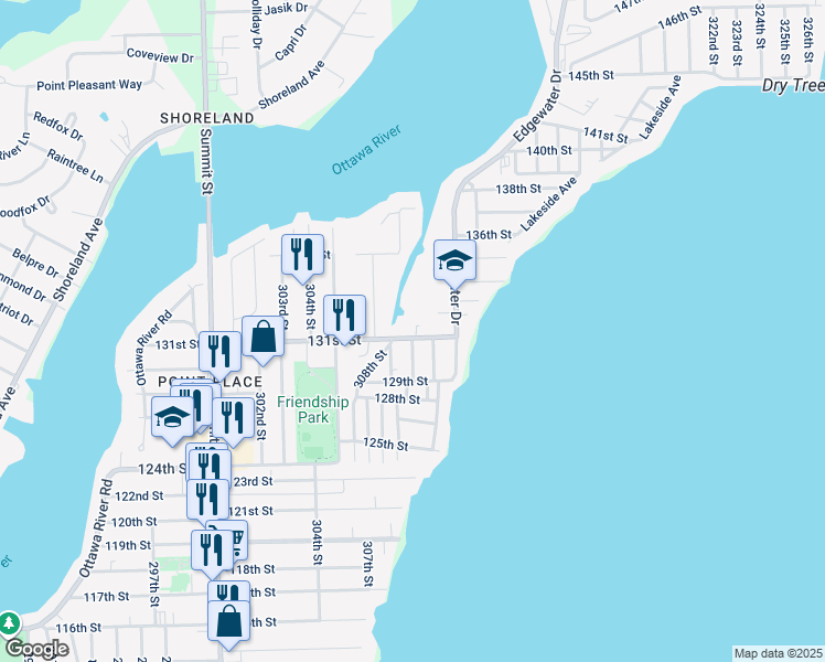 map of restaurants, bars, coffee shops, grocery stores, and more near 5526 308th Street in Toledo
