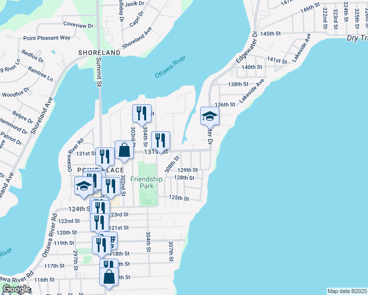 map of restaurants, bars, coffee shops, grocery stores, and more near 5526 308th Street in Toledo