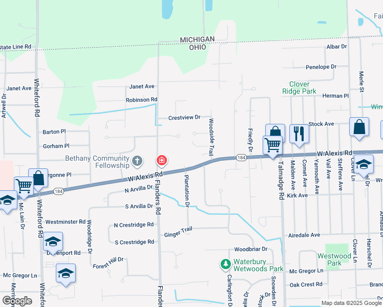 map of restaurants, bars, coffee shops, grocery stores, and more near 4609 Cinnamon Lane in Sylvania