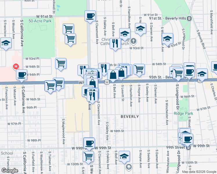 map of restaurants, bars, coffee shops, grocery stores, and more near in Chicago