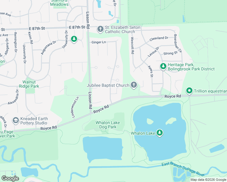 map of restaurants, bars, coffee shops, grocery stores, and more near 2400 Trillium Lane in Naperville