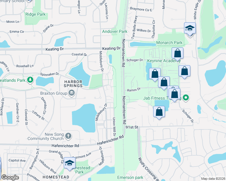 map of restaurants, bars, coffee shops, grocery stores, and more near 3173 Teal Bay Court in Aurora