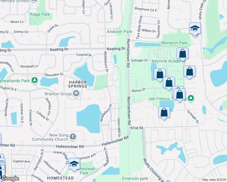 map of restaurants, bars, coffee shops, grocery stores, and more near 3173 Teal Bay Court in Aurora
