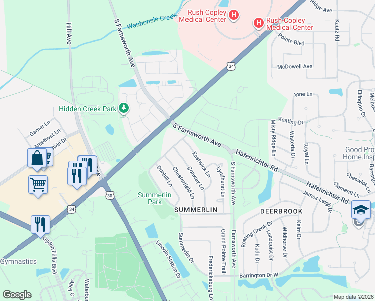 map of restaurants, bars, coffee shops, grocery stores, and more near 1877 Eastwick Lane in Aurora