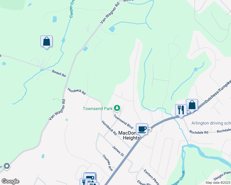 map of restaurants, bars, coffee shops, grocery stores, and more near 10 Harvard Drive in Poughkeepsie