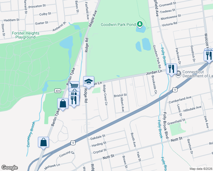 map of restaurants, bars, coffee shops, grocery stores, and more near in Wethersfield