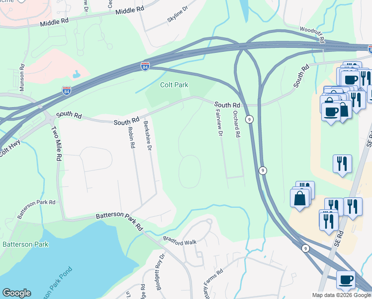 map of restaurants, bars, coffee shops, grocery stores, and more near 15 Garden Gate in Farmington