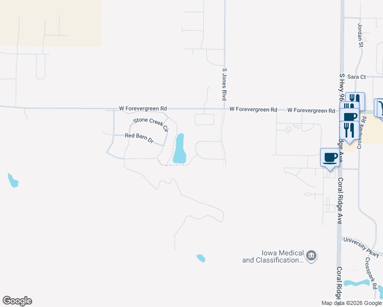 map of restaurants, bars, coffee shops, grocery stores, and more near in North Liberty