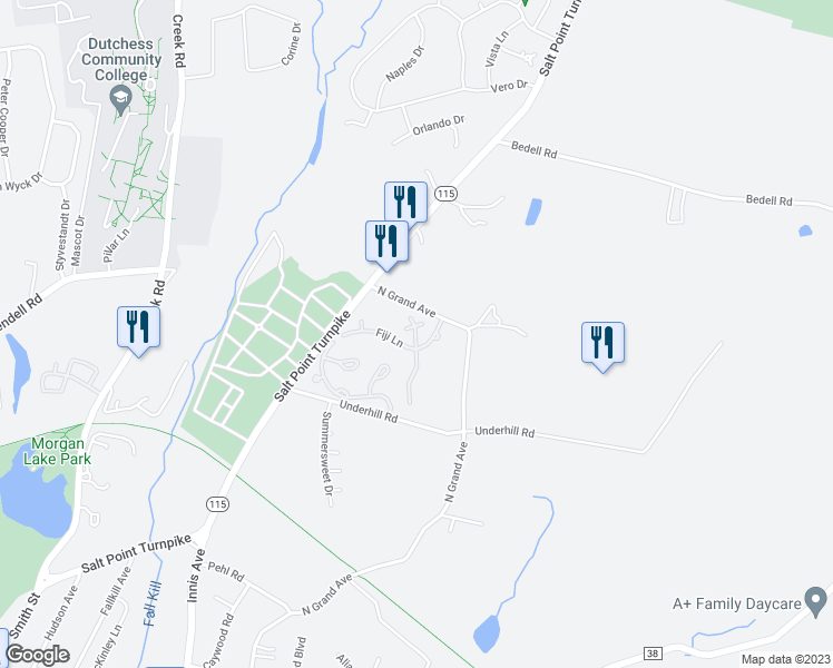 map of restaurants, bars, coffee shops, grocery stores, and more near Cayman Court in Poughkeepsie