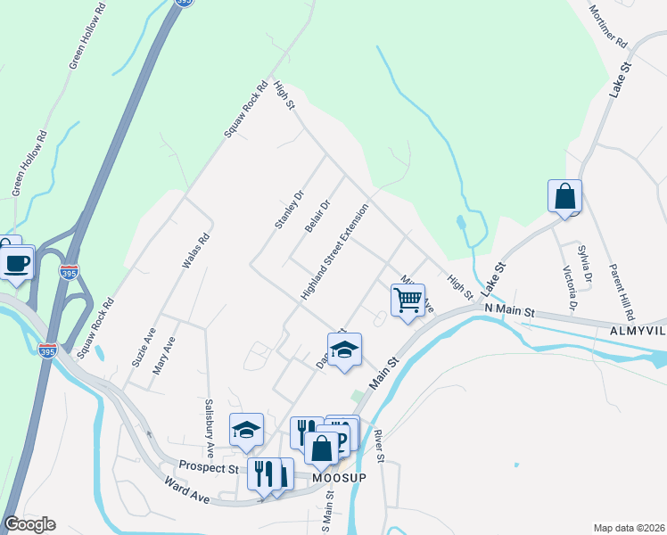 map of restaurants, bars, coffee shops, grocery stores, and more near 20 Highland Street Extension in Plainfield