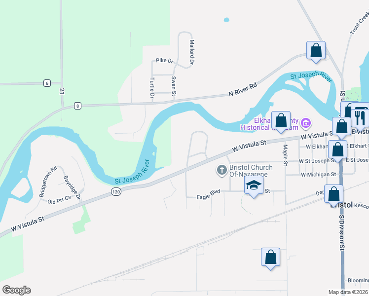 map of restaurants, bars, coffee shops, grocery stores, and more near 13 Shore Manor Drive in Bristol