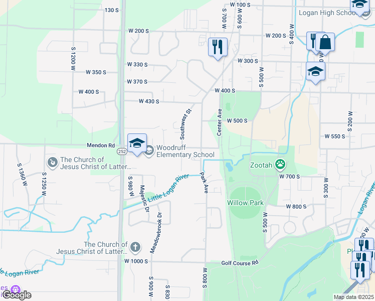 map of restaurants, bars, coffee shops, grocery stores, and more near 780 West 600 South in Logan