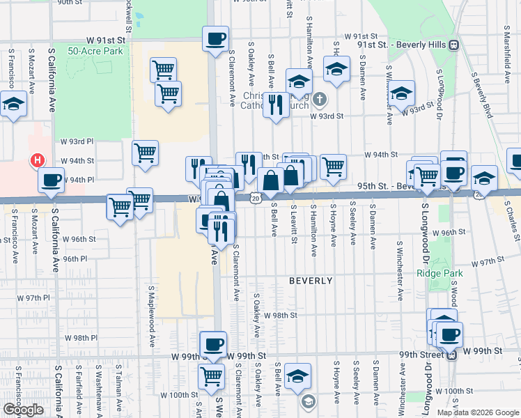 map of restaurants, bars, coffee shops, grocery stores, and more near in Chicago