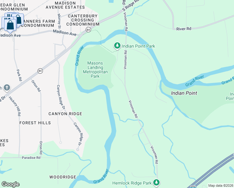 map of restaurants, bars, coffee shops, grocery stores, and more near 5418 Vrooman Road in Painesville