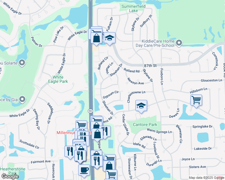 map of restaurants, bars, coffee shops, grocery stores, and more near 2939 White Thorn Circle in Naperville