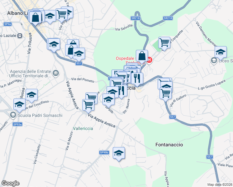 map of restaurants, bars, coffee shops, grocery stores, and more near 2 Corso Giuseppe Garibaldi in Ariccia