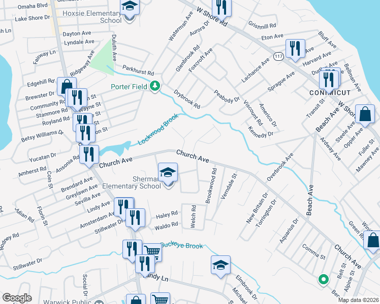 map of restaurants, bars, coffee shops, grocery stores, and more near 80 Farmland Road in Warwick