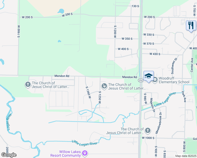 map of restaurants, bars, coffee shops, grocery stores, and more near 603 South 1250 West in Logan