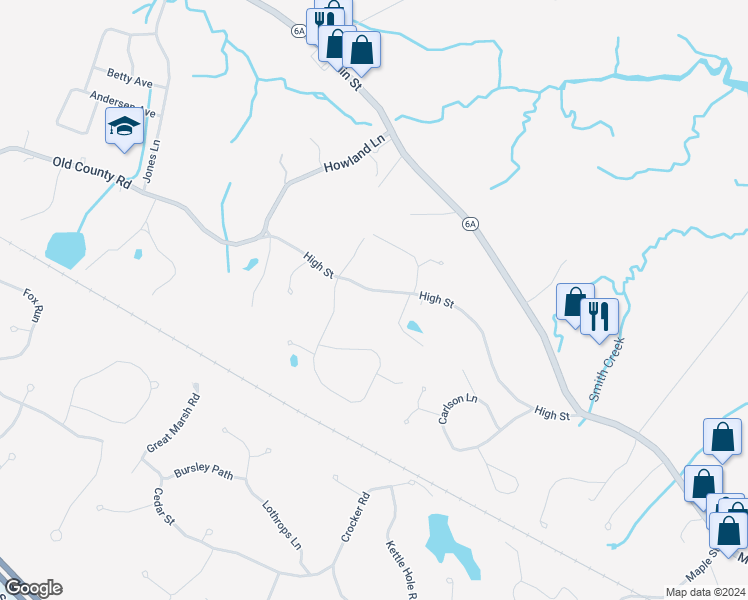 map of restaurants, bars, coffee shops, grocery stores, and more near 313 High Street in Barnstable