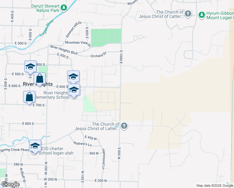 map of restaurants, bars, coffee shops, grocery stores, and more near 676 North 275 East in River Heights