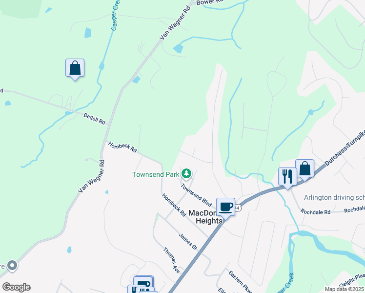 map of restaurants, bars, coffee shops, grocery stores, and more near 10 Harvard Drive in Poughkeepsie