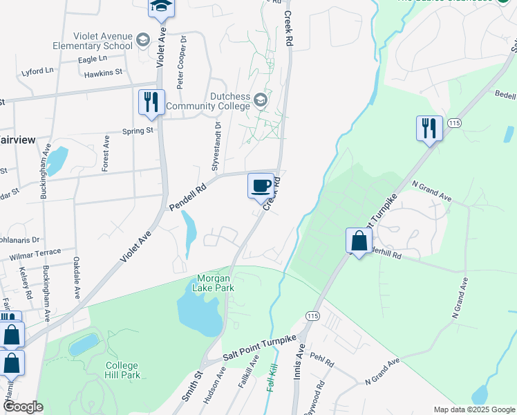 map of restaurants, bars, coffee shops, grocery stores, and more near 85 Creek Road in Poughkeepsie
