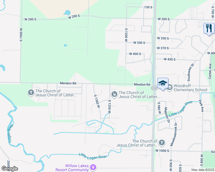 map of restaurants, bars, coffee shops, grocery stores, and more near 603 South 1250 West in Logan