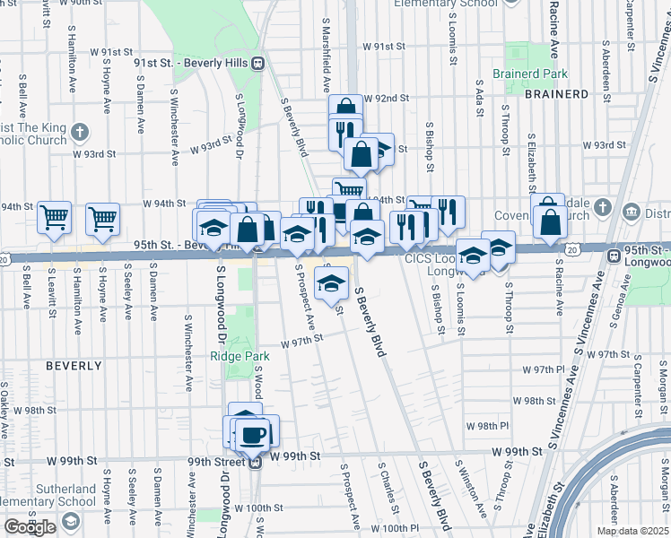 map of restaurants, bars, coffee shops, grocery stores, and more near in Chicago