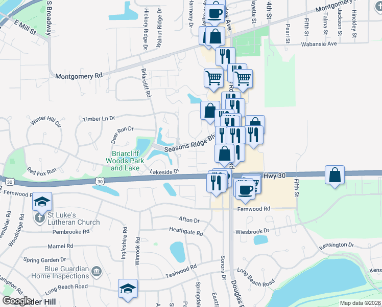 map of restaurants, bars, coffee shops, grocery stores, and more near 1855 Grandview Place in Montgomery