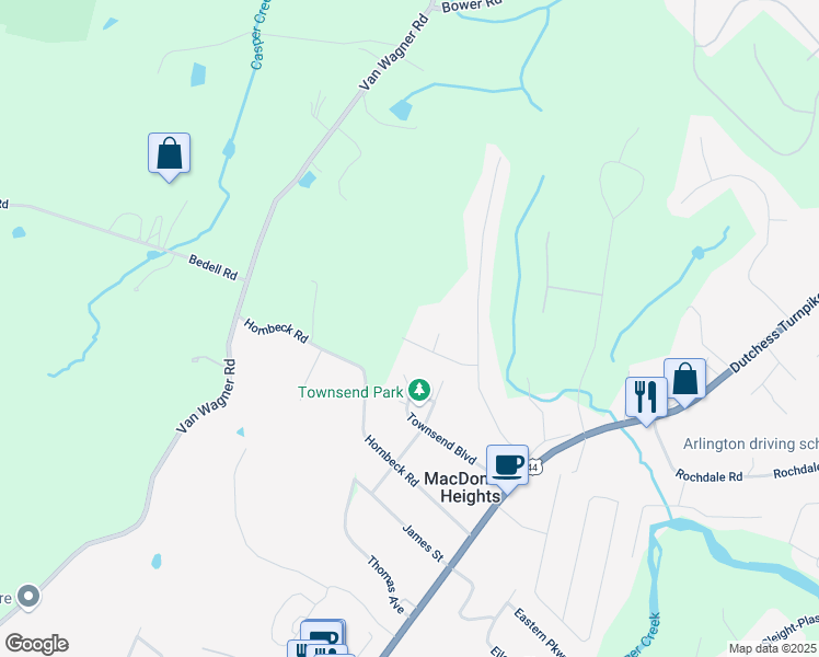 map of restaurants, bars, coffee shops, grocery stores, and more near 10 Harvard Drive in Poughkeepsie