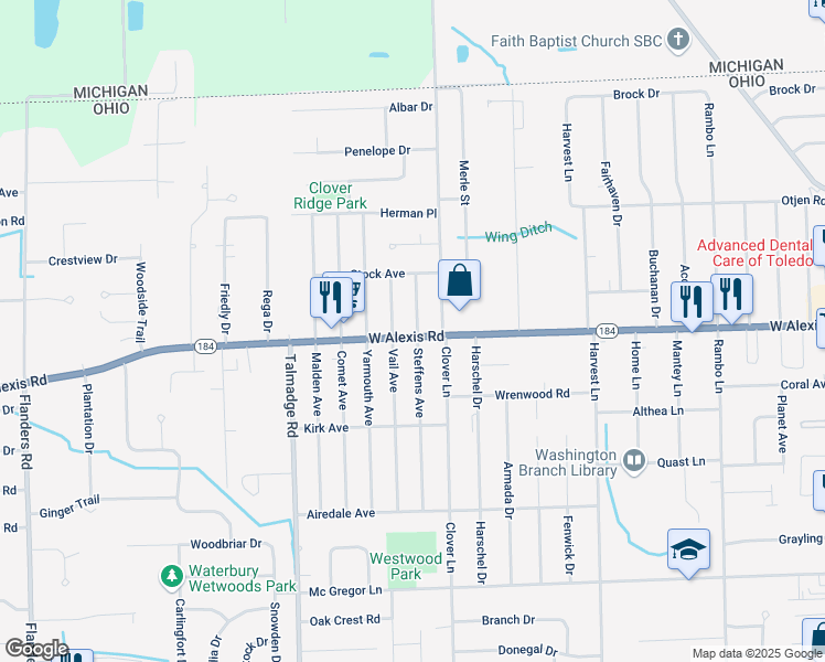 map of restaurants, bars, coffee shops, grocery stores, and more near 5818 Vail Avenue in Toledo