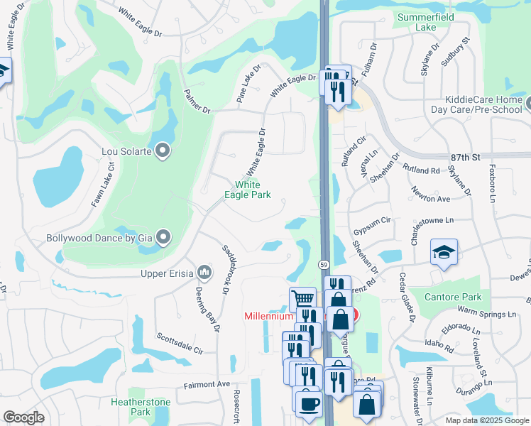 map of restaurants, bars, coffee shops, grocery stores, and more near 3111 Treesdale Court in Naperville