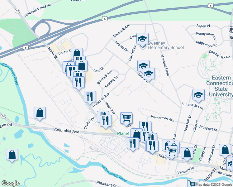 map of restaurants, bars, coffee shops, grocery stores, and more near 29 Kathleen Drive in Windham