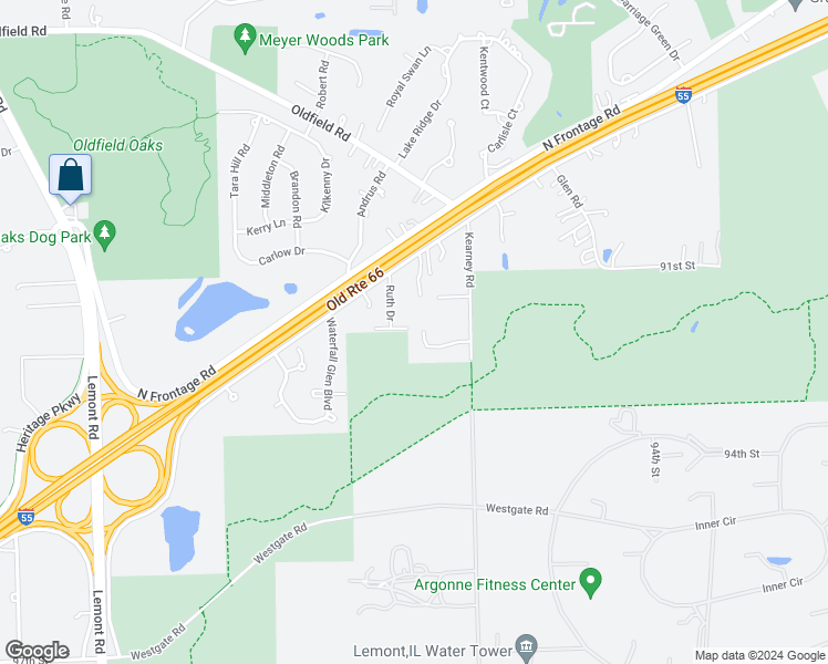 map of restaurants, bars, coffee shops, grocery stores, and more near 10S487 Ernest Street in Darien