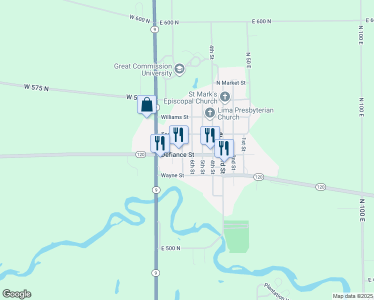 map of restaurants, bars, coffee shops, grocery stores, and more near 501-599 7th Street in LaGrange
