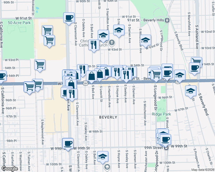 map of restaurants, bars, coffee shops, grocery stores, and more near 2141 U.S. 12 in Chicago