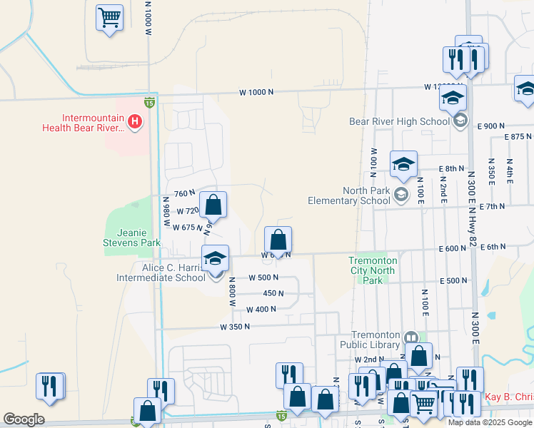 map of restaurants, bars, coffee shops, grocery stores, and more near 600 West in Tremonton
