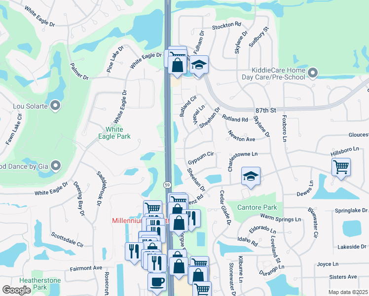 map of restaurants, bars, coffee shops, grocery stores, and more near 2978 White Thorn Circle in Naperville