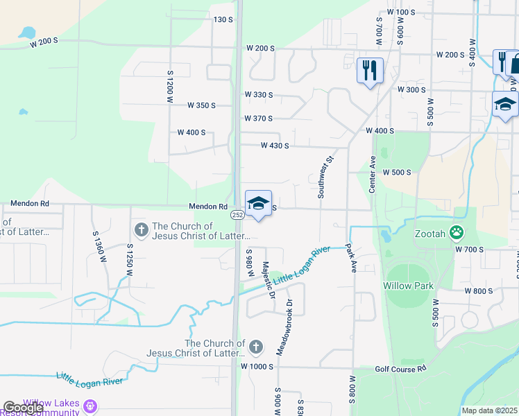 map of restaurants, bars, coffee shops, grocery stores, and more near 950 West 600 South in Logan