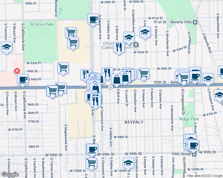 map of restaurants, bars, coffee shops, grocery stores, and more near in Chicago